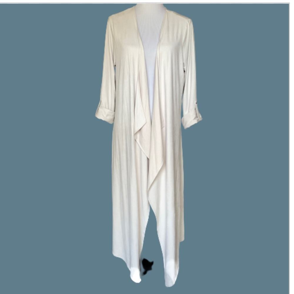 Tahari Faux Leather Waterfall Duster 3/4 Sleeve Sz Medium
